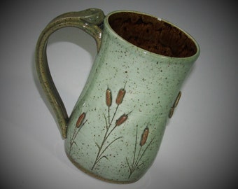 Cattail Mug Wheel thrown Mug 16 oz mug/ Cat Tail