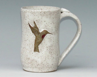 Hummingbird mug/Wheel Thrown/Handmade Mug/stoneware mug/Ruby  Throated hummingbird