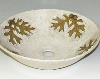 Vessel Sink with Oak Leaves and Acorns, Made To Order, Custom Sink, Hand Made, Wheel Thrown, Sink Basin, Rustic, Farmhouse