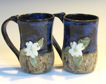 Dogwood Mug, Large Mug, Blue mug, Dogwood Flower mug