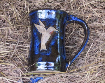 Hummingbird mug/Wheel Thrown/Handmade Mug/stoneware mug/Ruby  Throated hummingbird