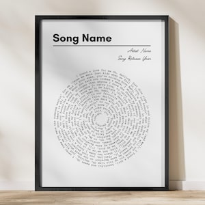 Vinilo personalizado con letras de canciones para pared / Decoración minimalista digital en espiral / Regalo personalizado para bodas o aniversarios