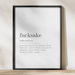 Definicja Fucksake do wydrukowania na ścianie - Minimalistyczny wydruk cyfrowy, natychmiastowe pobranie