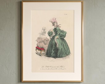 Antique Fashion Plate to Print at Home: High-Resolution Restored Original Engraving Le Follet 1830s for Wall Decor
