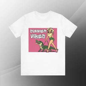 Walking My Gator Summer Vibes Tee | Quirky Cartoon Alligator Shirt | Weird Humorous Quirky Reptile Lover Gift, Animal Lover Retro Graphic