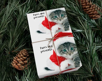 Ronroneos y regalos, envoltorios purrfectamente, papel de regalo, papeles de regalo festivos para gatos, perfectos para los amantes de los gatos y la Navidad