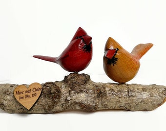 50th anniversary gift, cardinal pair wood carving