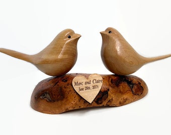 25th anniversary couple gifts, lovebirds wood carving