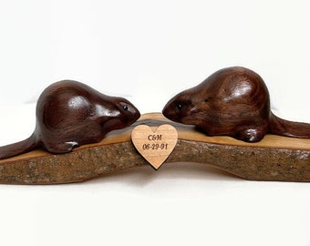 Personalized anniversary gifts for men, romantic gifts for her, beaver wood carving, couple gifts from Canada