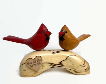 Personalized 25th anniversary gift, 50th anniversary, hand carved cardinal pair