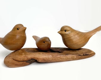 Family of 3, 5th anniversary gifts, new baby gift, bird wood carving