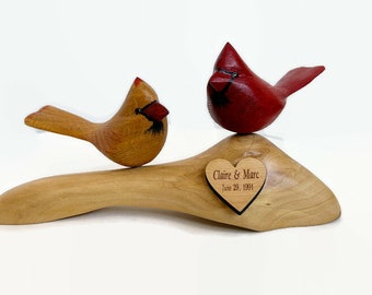 50th anniversary gift, cardinal pair wood carving