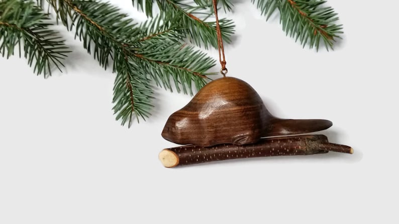Beaver wood ornament handmade rustic gift from Canada