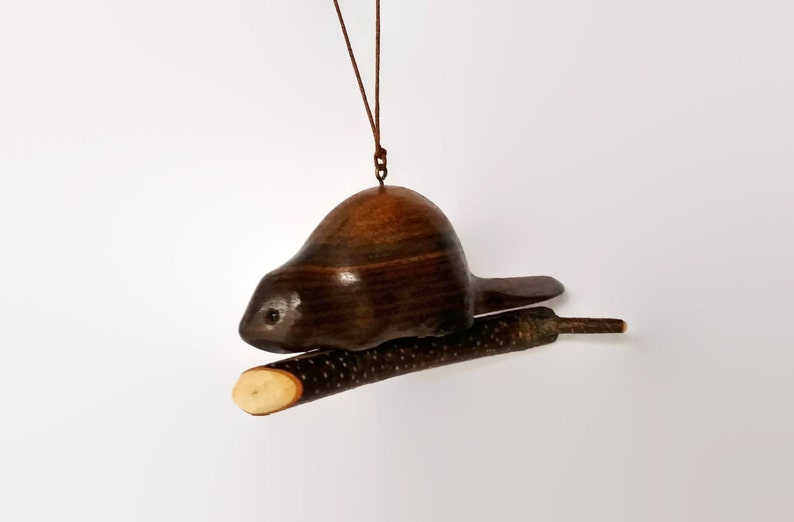 Beaver wood ornament handmade rustic gift from Canada