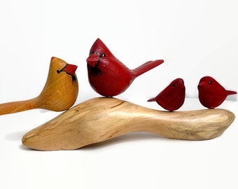 Cardinals family of 4 wood sculpture, anniversary gifts