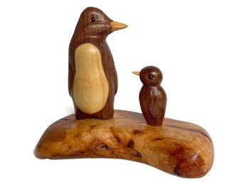 Penguin wood carving, gifts for mom, gifts for dad