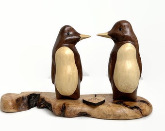 Anniversary gifts, personalized penguin wood carving