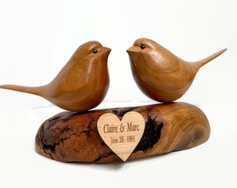 50th anniversary couple gifts, lovebirds wood carving