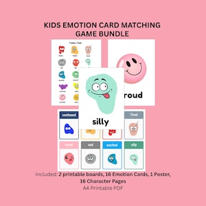 Juego de emparejamiento de tarjetas de emociones para niños / Tarjetas didácticas y herramienta de aprendizaje visual / Recurso imprimible sobre sentimientos