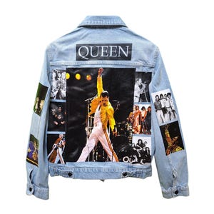 Vintage Denim Jacket with Iconic Rock Band-Inspired Graphic - Timeless Music Tribute, Upcycled Jean Jacket, Unisex Fit - Sizes S-XXL