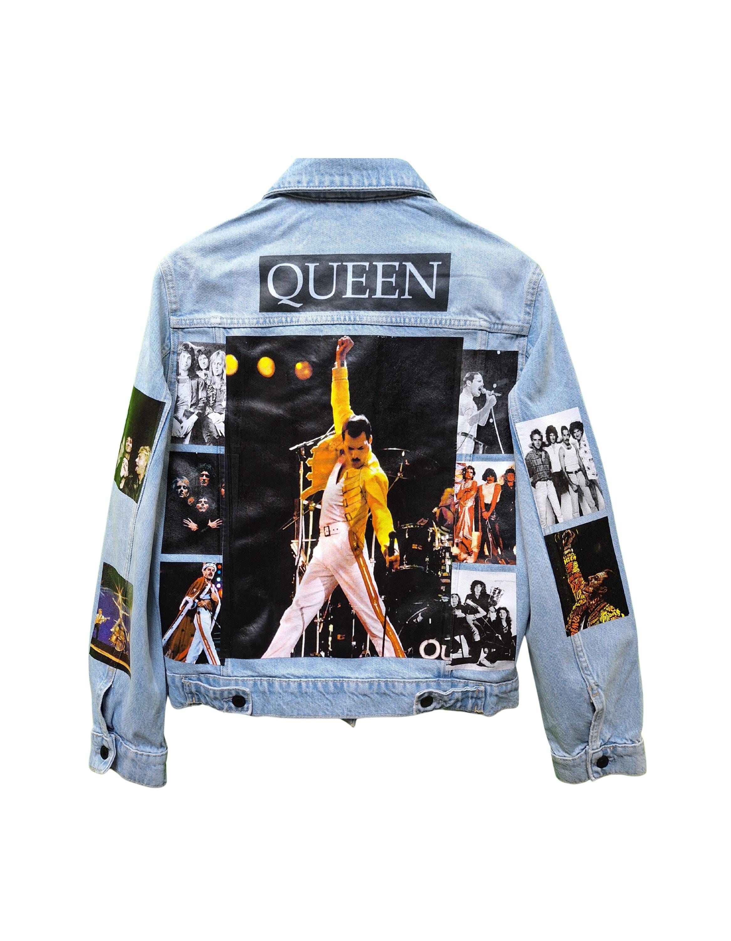 Vintage Denim Jacket with Iconic Rock Band-Inspired Graphic - Timeless Music Tribute, Upcycled Jean Jacket, Unisex Fit - Sizes S-XXL