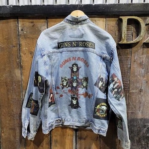 Vintage Denim Jacket with Rock Band-Inspired Graphic - Classic Music Tribute, Unisex Fit Upcycled Jean Jacket, S-XXL