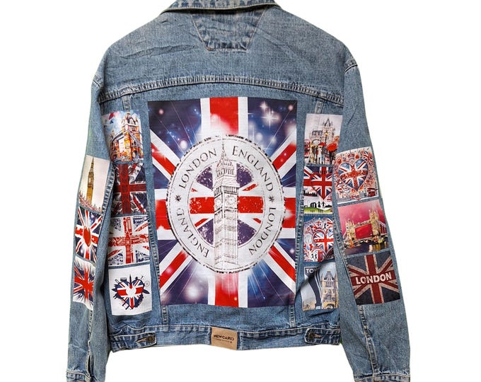 London Union Jack Custom Denim Jacket – UK Flag Multi-print | Vintage ...