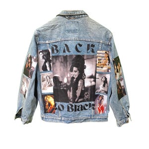Vintage Denim Jacket with Soulful Music-Inspired Graphic - Retro Style, BtoB Unisex Fit Upcycled Jean Jacket, S-XXL