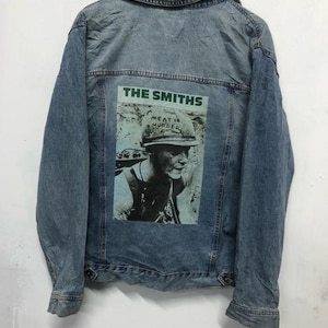 Vintage Punk Rock Denim Jacket - Meat Is Murder Graphic Custom Print - Upcycled Jean Jacket S-XXL