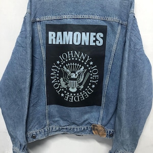 Vintage Denim Jacket with Punk Rock-Inspired Graphic - Upcycled Jean Jacket S-XXL