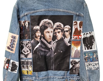 Custom Britpop Denim Jacket | 90s Manchester Music Tribute | Handmade Vintage Style Jacket | Unisex Indie Rock Gift | Upcycled Fanwear S-XXL