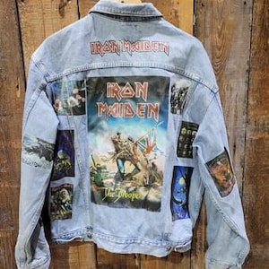 Vintage Denim Jacket with Heavy Metal-Inspired Graphic - Rock Band Tribute, Unisex Fit Upcycled Jean Jacket, S-XXL
