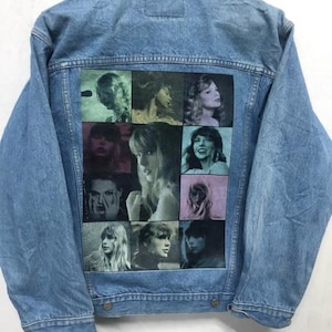 Vintage Denim Jacket with Bold Pop Artist Custom Print - Upcycled Jean Jacket S-XXL
