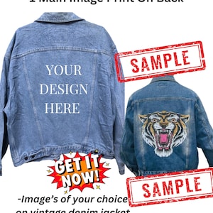 Your Design Custom Print Vintage Denim Jacket – Single Print And Multi-Patch S-XXL Unisex Fit Upcycled Jean Jacket, Stay Trendy