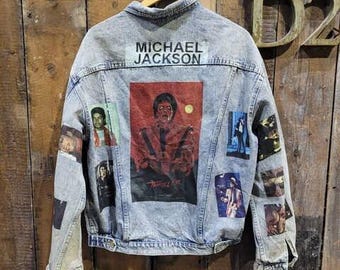 Vintage Denim Jacket with Iconic Pop Star-Inspired Graphic - Legendary Music Tribute, Unisex Fit Upcycled Jean Jacket, S-XXL