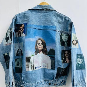 Vintage Denim Jacket with Custom Iconic Pop Art Print - Upcycled Jean Jacket - Sizes S-XXL
