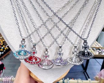 Salturn Planet Necklace: Orb Pendant with Silver Chain
