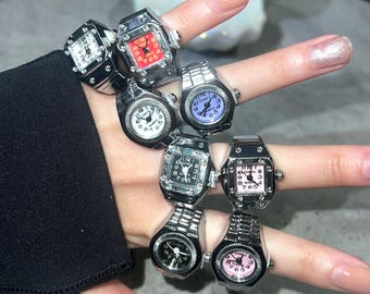 Silver ring watch, retro watch rings in black white pink purple red