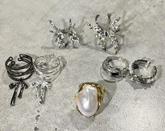 Butterfly Silver Ring: Baroque Pearl & Diamond Ring Set