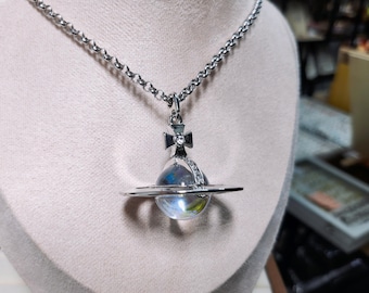 Orb Planet Necklace: Aurora Light Silver Chains