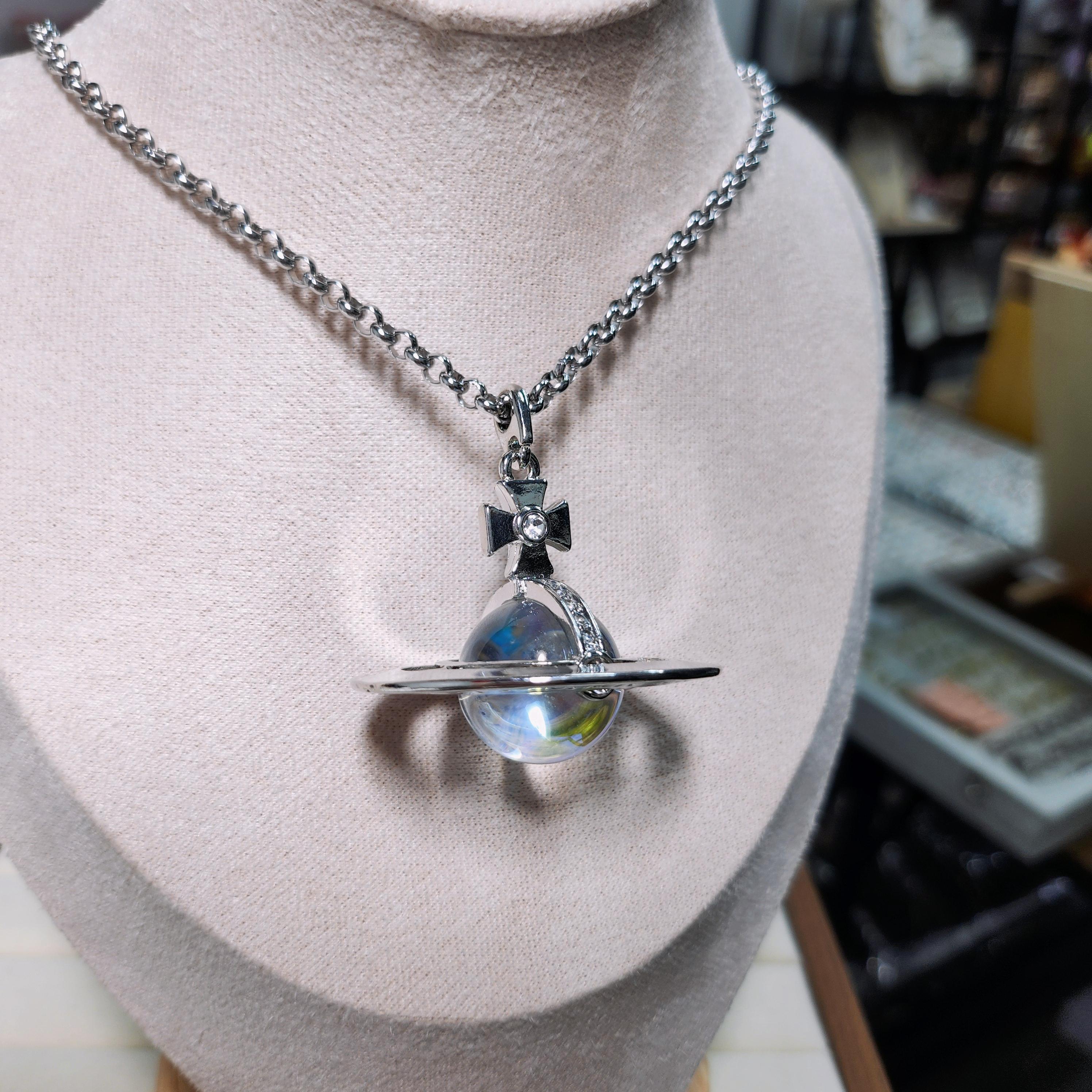 Orb Planet Necklace: Aurora Light Silver Chains - Etsy