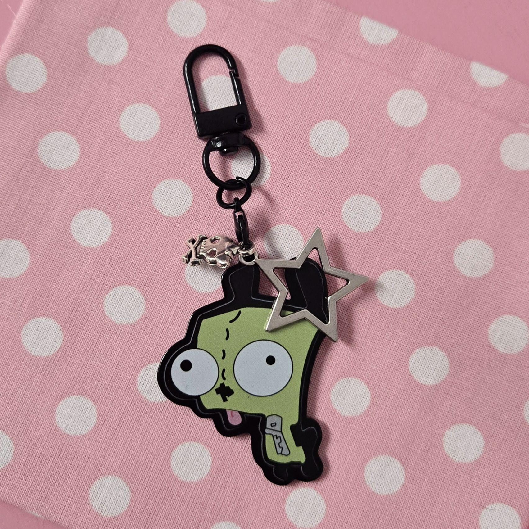 Invader Zim Gir Black Keychain Clasp With Metal Star & Skull Charm - Etsy
