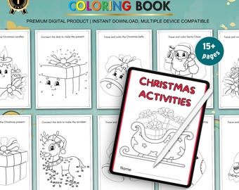Christmas Activity Book for Kids, Holiday Games and Worksheets, Christmas Coloring and Puzzle Book, Printable Kids Activity PDF