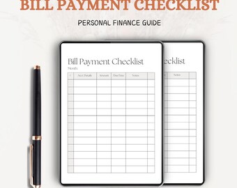 Minimalist Bill Payment Checklist Tracker, Finance Organizer, Money Management Tool, Budget Planner