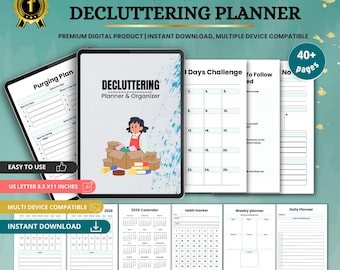 Decluttering Planner & Organizer | Home Declutter Workbook | Printable Cleaning Planner | Minimalist Organization | Canva