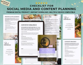 Social Media Content Planning Checklist, Content Creation Planner, Social Media Strategy Workbook, Marketing Checklist PDF Download