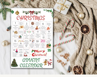 Printable Christmas Advent Calendar | 25-Day Holiday Countdown Activity | Kids Family Christmas Fun | Instant Download PDF
