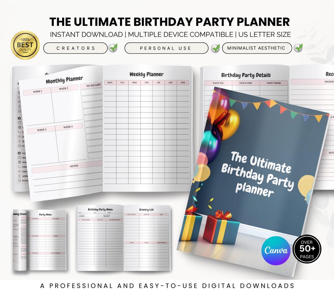 Ultimate Birthday Party Planner Printable 50+ Page | Organizer, Budget ...