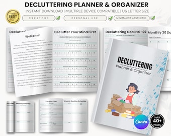 Planificador y organizador de limpieza / Cuaderno de trabajo para ordenar el hogar / Planificador de limpieza imprimible / Organización minimalista / Canva