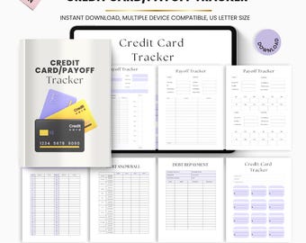 Seguimiento de pagos de tarjetas de crédito, gestión de deudas, planificador financiero (descarga digital) / Canva editable